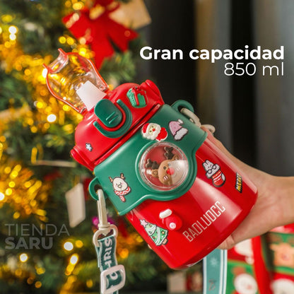 Termo Navideño Infantil de Acero Inoxidable con Stickers y Pegatinas – 850 ml