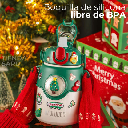 Termo Navideño Infantil de Acero Inoxidable con Stickers y Pegatinas – 850 ml