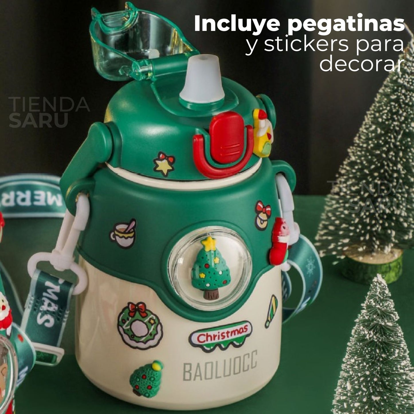 Termo Navideño Infantil de Acero Inoxidable con Stickers y Pegatinas – 850 ml