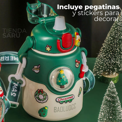 Termo Navideño Infantil de Acero Inoxidable con Stickers y Pegatinas – 850 ml