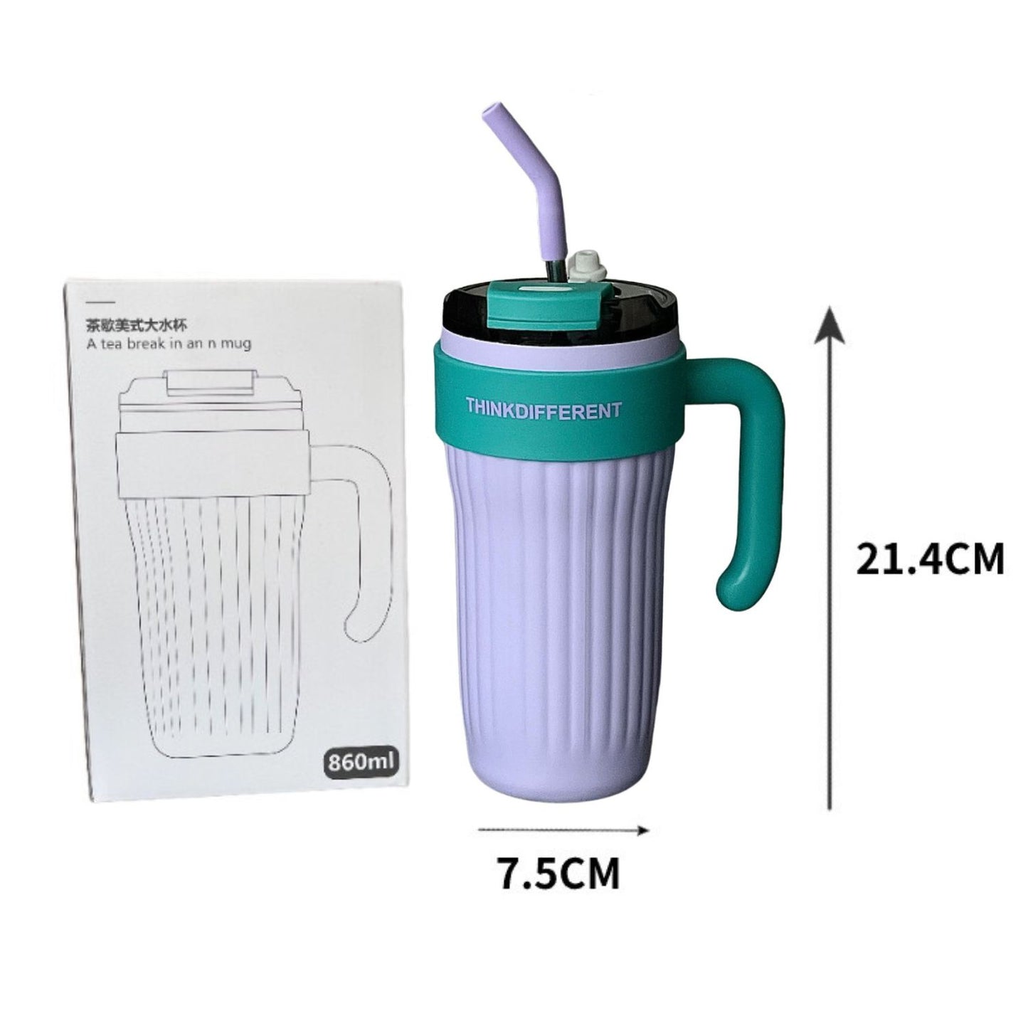 Vaso Térmico de Acero Inoxidable Antiderrame con Asa y Sorbete 860 ml