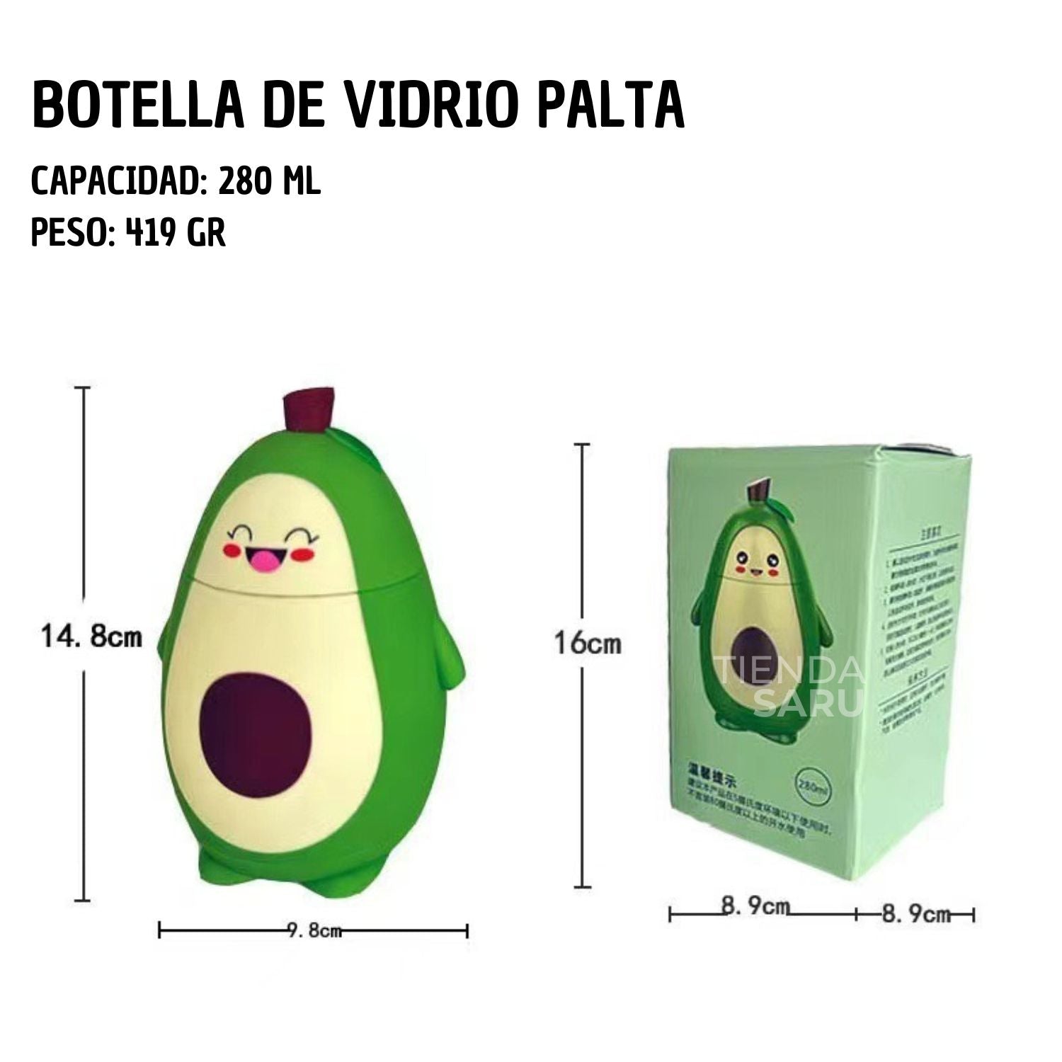 Botella de Vidrio Palta Kawaii - 280 ml