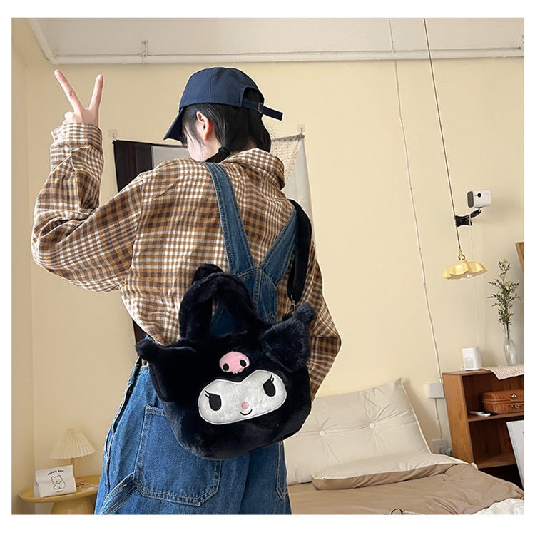 Bolso de Peluche Kuromi 3D con Correa Desmontable