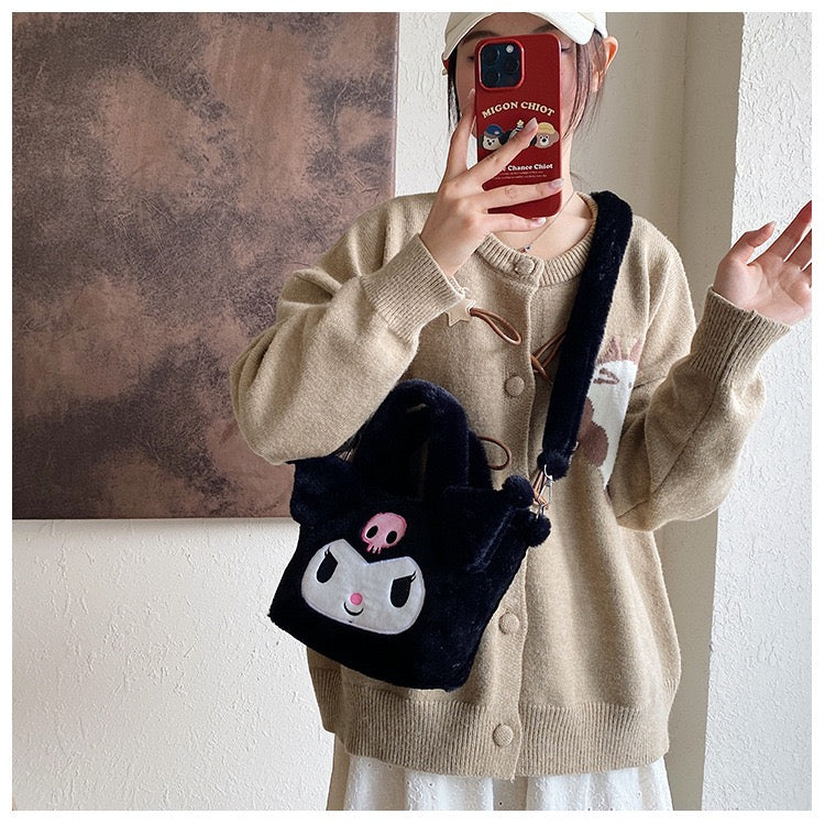 Bolso de Peluche Kuromi 3D con Correa Desmontable