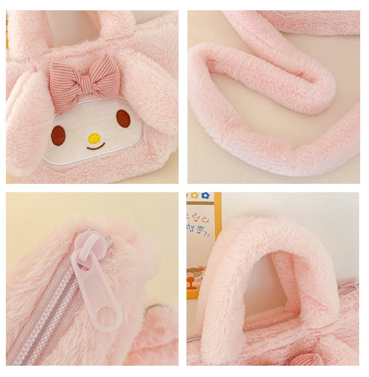 Bolso de Peluche My Melody 3D con Correa Desmontable – Diseño Adorable Sanrio Kawaii