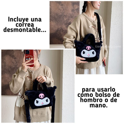 Bolso de Peluche Kuromi 3D con Correa Desmontable