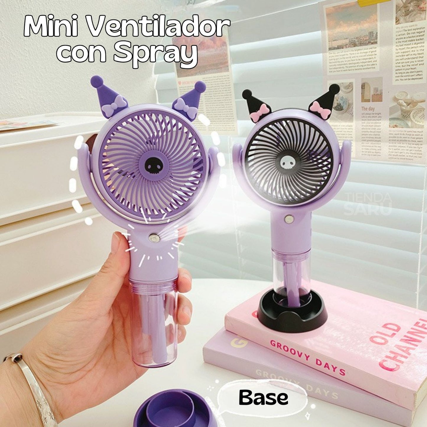 Mini Ventilador Portátil Kuromi con Spray 