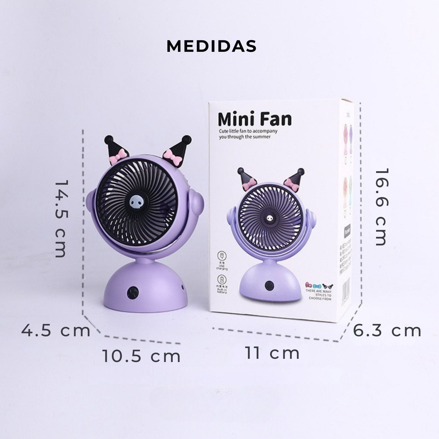 Mini Ventilador Portátil Giratorio Kuromi