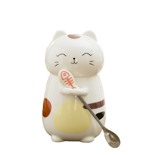 3D Cat Ceramic Mug with Lid and Spoon – 400 ml