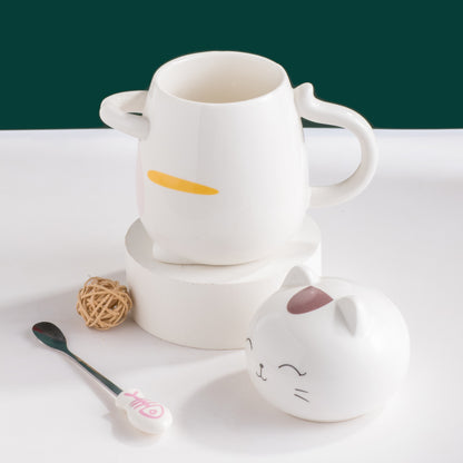 Taza Mug Gato 3D de Cerámica con Tapa y Cucharita – 400 ml