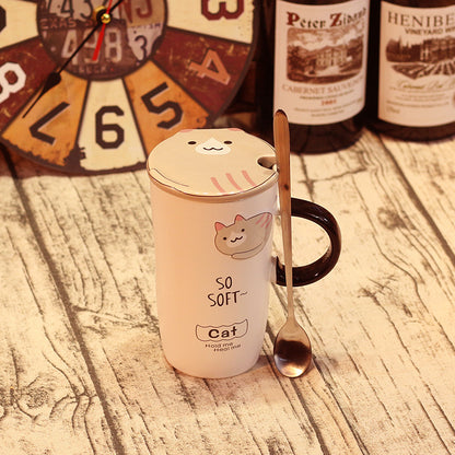 Taza de Cerámica Gato Pusheen con Tapa y Cucharita – 450 ml