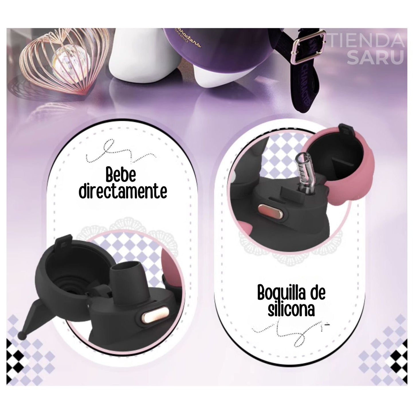 Termo Sanrio 3D Kuromi y My Melody Doble Boquilla – 550 ml