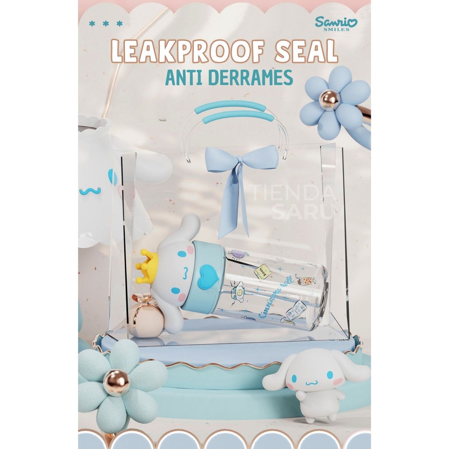 Botella de Vidrio Sanrio 3D Cinnamoroll – 360 ml