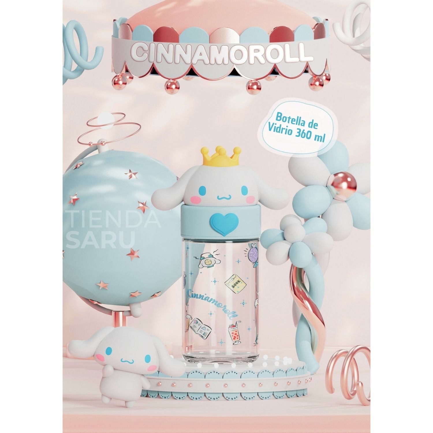 Botella de Vidrio Sanrio 3D Cinnamoroll – 360 ml