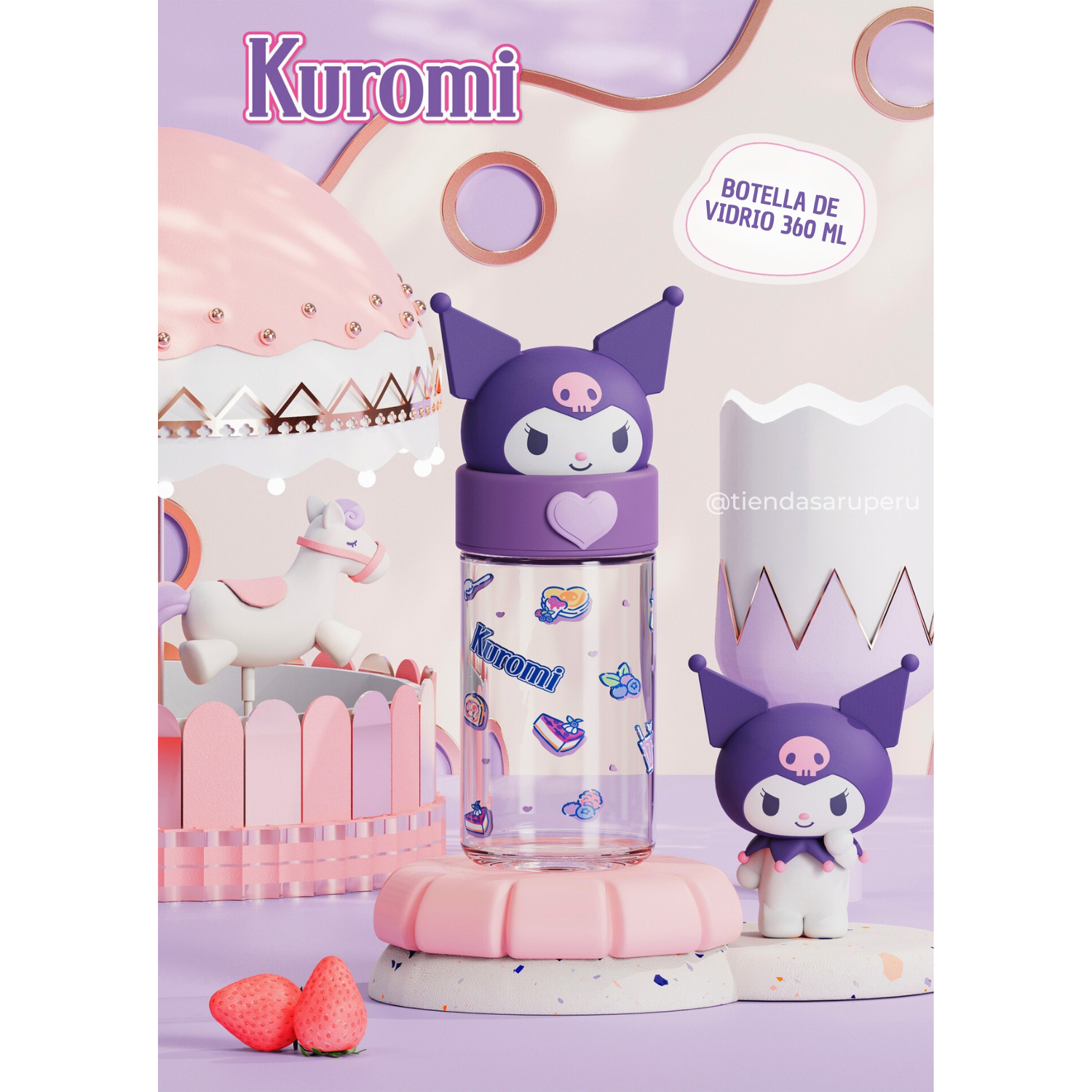 botella de vidrio sanrio 360 ml kuromi