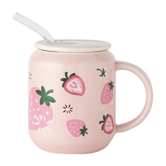 CERAMIC MUG WITH LID AND GLASS STRAW 350 ML