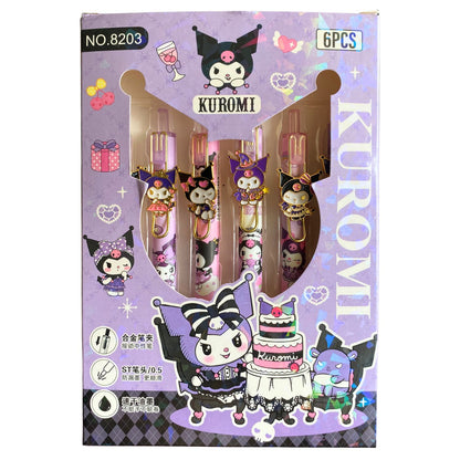 Set de 6 Lapiceros Kuromi - Tinta Gel Negra