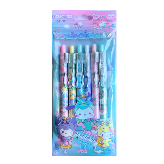 Set de 6 Lapiceros Sanrio Characters Tinta Gel Negra