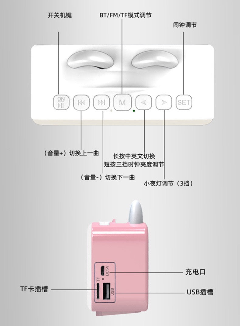 MINI PARLANTE BLUETOOTH DESPERTADOR GATITO