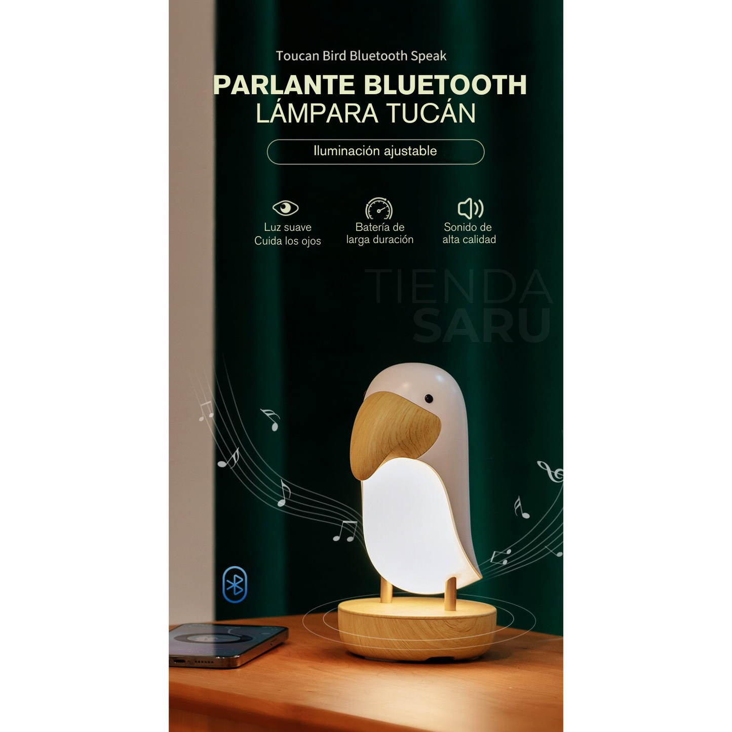 Parlante Bluetooth Tucán 2 en 1: Luz y Altavoz