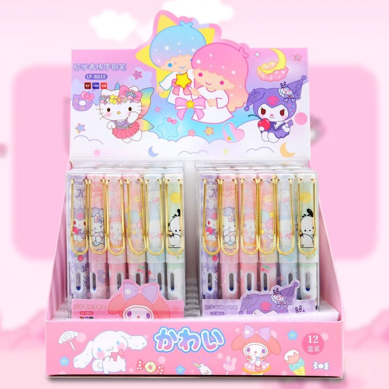 PACK DE 6 PLUMAS ESTILOGRÁFICAS PERSONAJES SANRIO