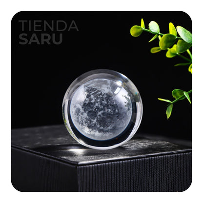 Esfera de Cristal LED Luna 3D con Base de Madera – 10 cm