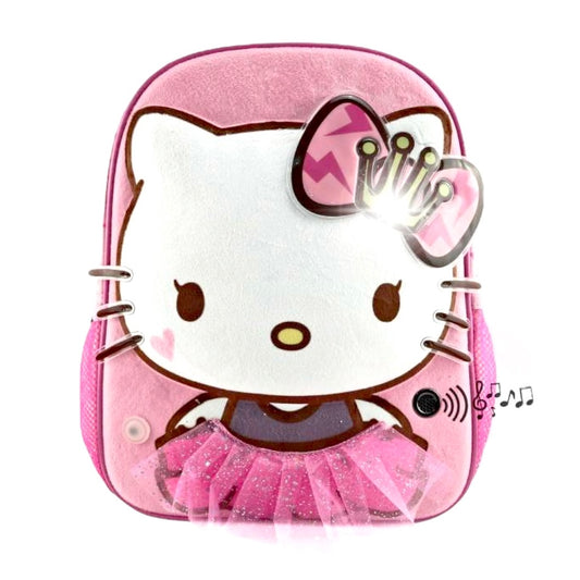 MOCHILA ESCOLAR HELLO KITTY TAMAÑO A4 CON LUCES Y SONIDO - ROSADO