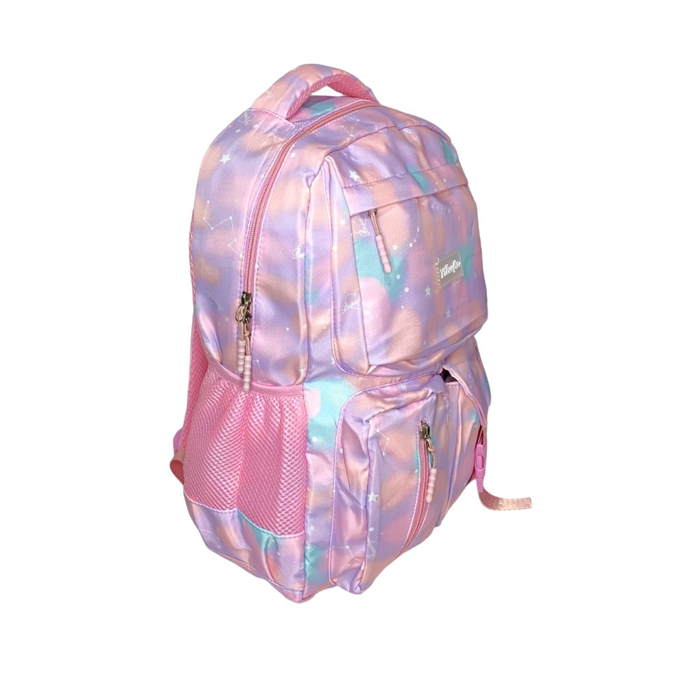 MOCHILA ESCOLAR COREANA TIE DYE TAMAÑO OFICIO - ROSADO