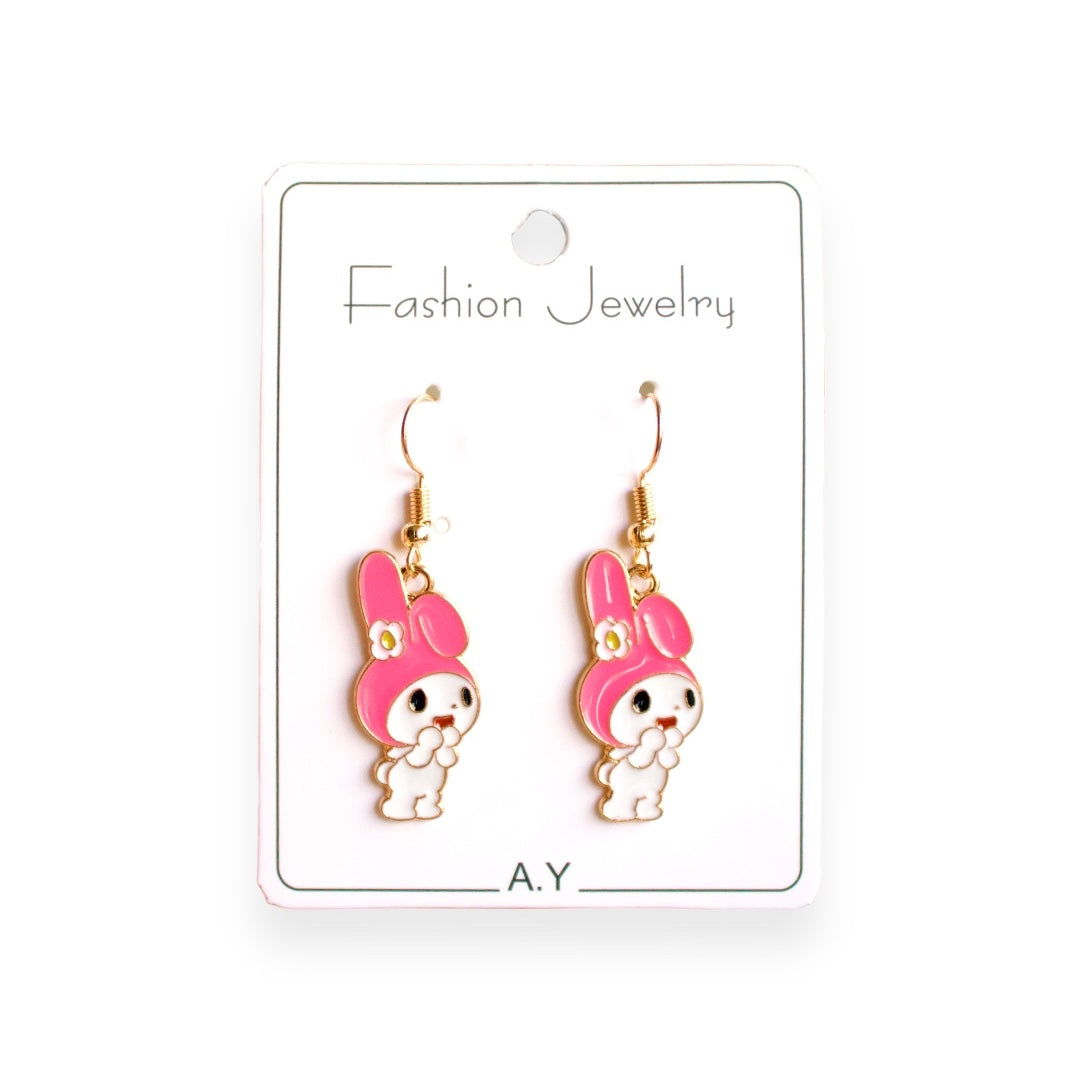 aretes para niña en forma de my melody personaje de sanrio