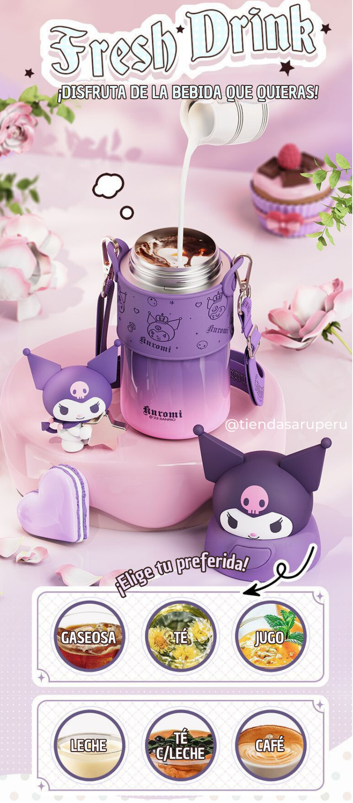 termo sanrio kuromi acero inoxidable 560 ml 