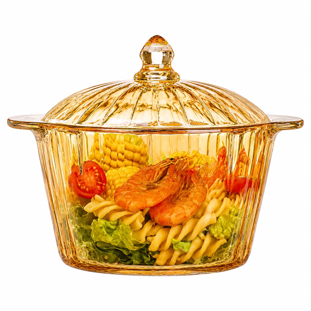 Olla de Vidrio Borosilicato Ámbar Nacarado 2.2 L con Tapa