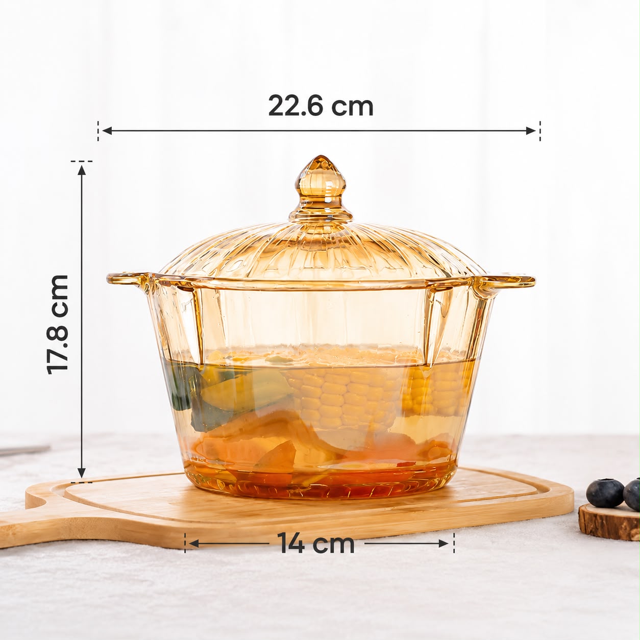 Olla de Vidrio Borosilicato Ámbar Nacarado 2.2 L con Tapa