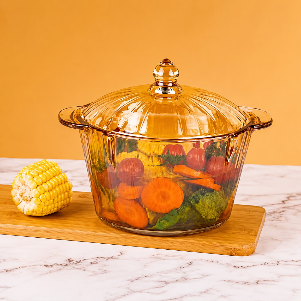 Olla de Vidrio Borosilicato Ámbar Nacarado 2.2 L con Tapa