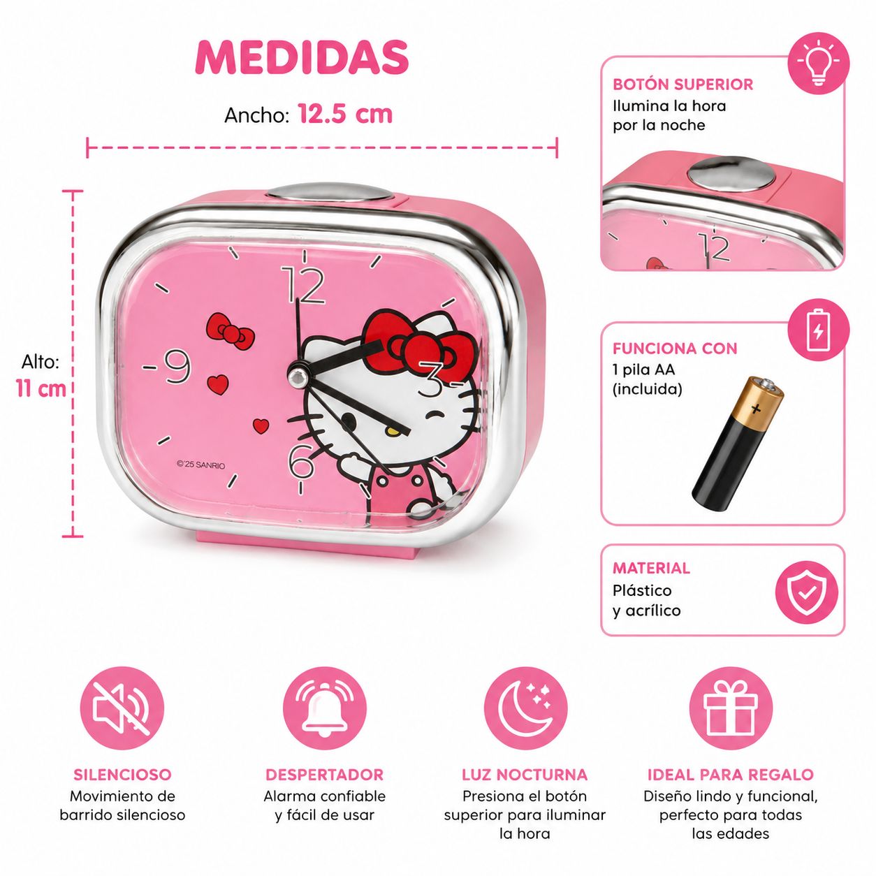 Reloj Despertador Sanrio Hello Kitty