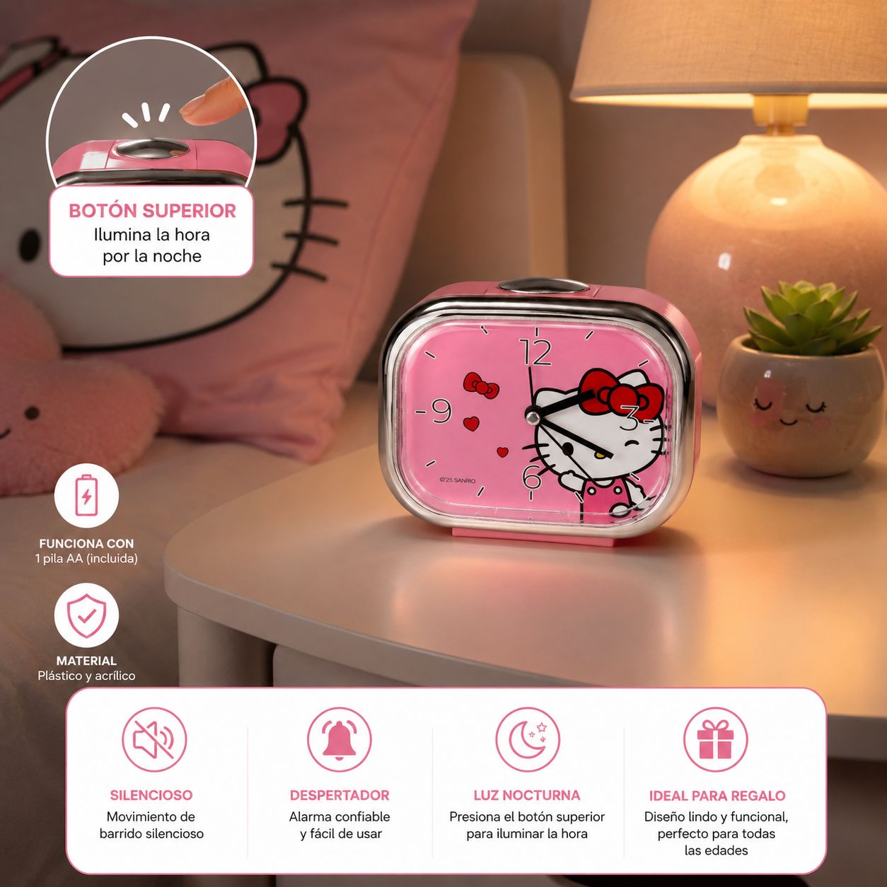 Reloj Despertador Sanrio Hello Kitty