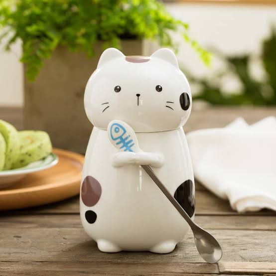 3D Cat Ceramic Mug with Lid and Spoon – 400 ml
