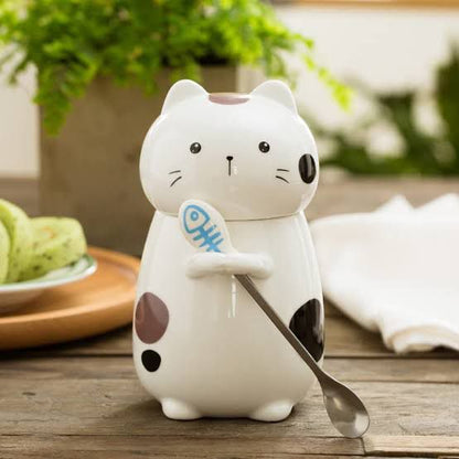 3D Cat Ceramic Mug with Lid and Spoon – 400 ml