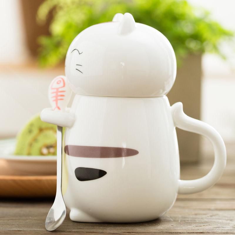 3D Cat Ceramic Mug with Lid and Spoon – 400 ml
