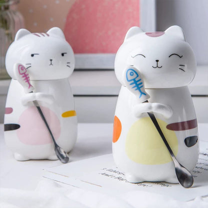 3D Cat Ceramic Mug with Lid and Spoon – 400 ml