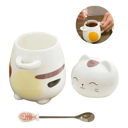 3D Cat Ceramic Mug with Lid and Spoon – 400 ml