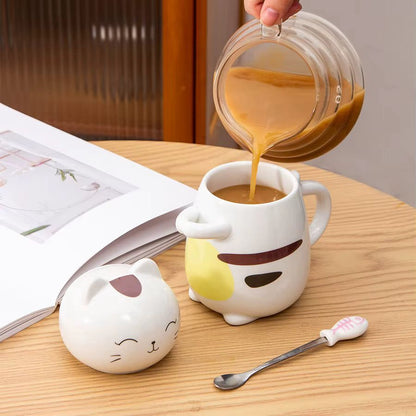 3D Cat Ceramic Mug with Lid and Spoon – 400 ml