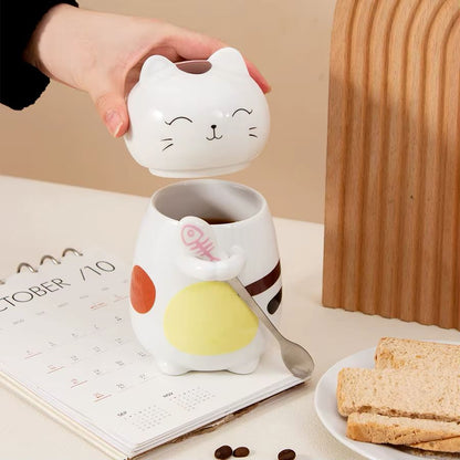 3D Cat Ceramic Mug with Lid and Spoon – 400 ml