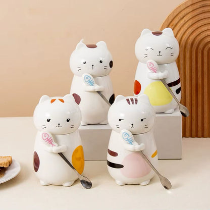 3D Cat Ceramic Mug with Lid and Spoon – 400 ml