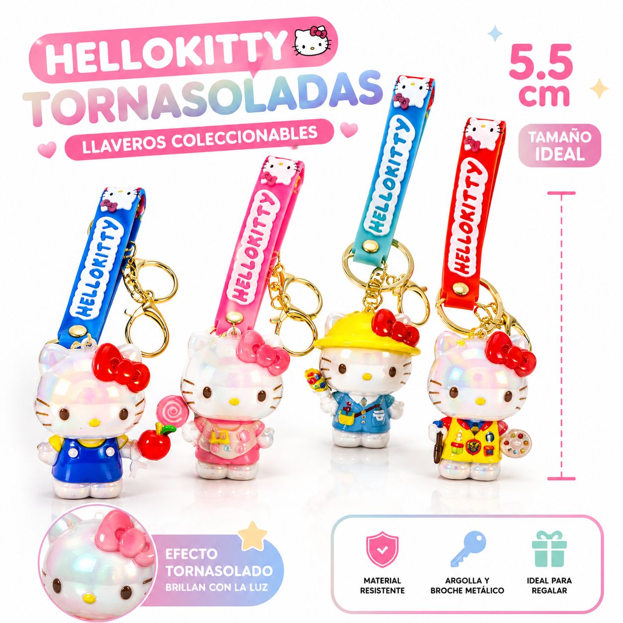 Pack de 4 Llaveros Hello Kitty Tornasolados 5.5 cm
