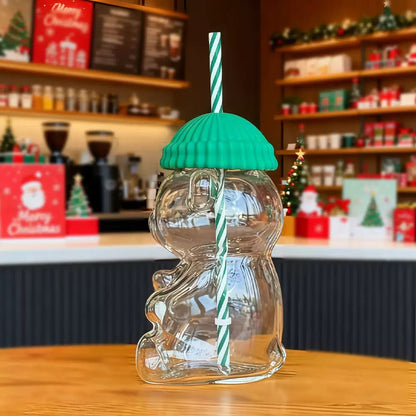 Botella de Vidrio Borosilicato Osito 600 ml con Sorbete y Tapa de Silicona