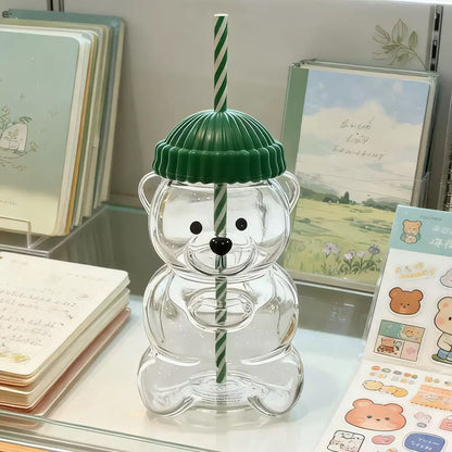 Botella de Vidrio Borosilicato Osito 600 ml con Sorbete y Tapa de Silicona