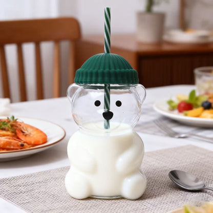Botella de Vidrio Borosilicato Osito 600 ml con Sorbete y Tapa de Silicona