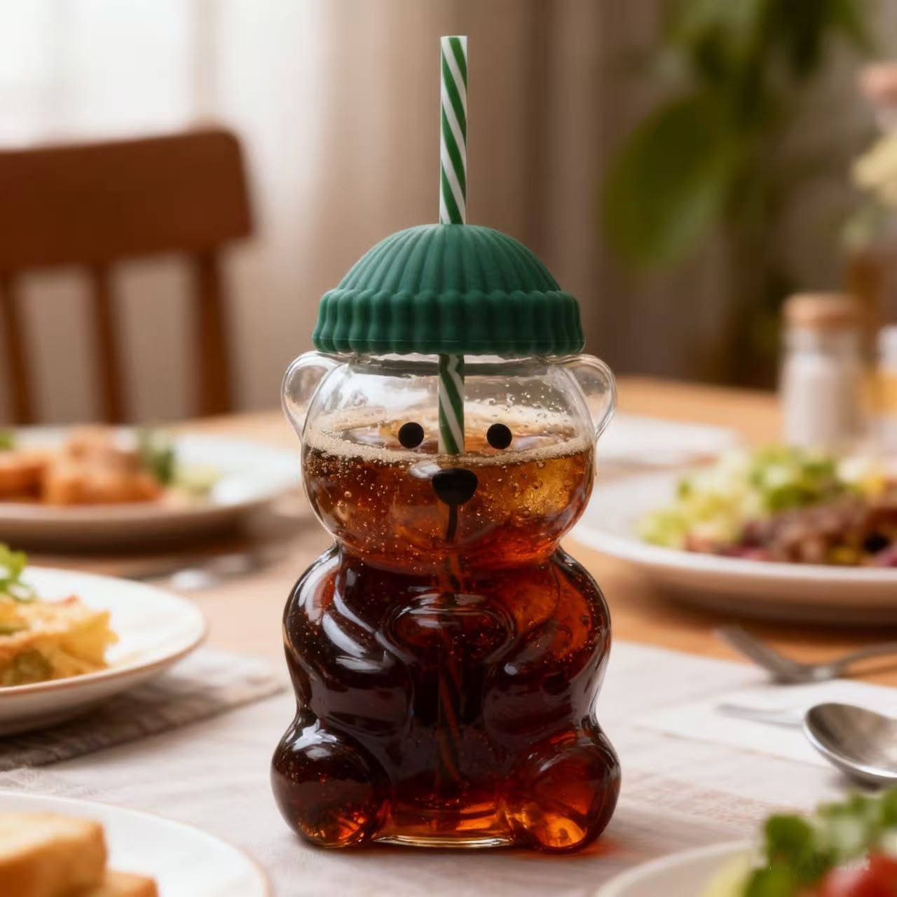 Botella de Vidrio Borosilicato Osito 600 ml con Sorbete y Tapa de Silicona