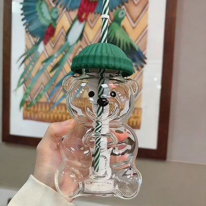 Botella de Vidrio Borosilicato Osito 600 ml con Sorbete y Tapa de Silicona