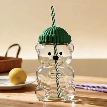 Botella de Vidrio Borosilicato Osito 600 ml con Sorbete y Tapa de Silicona